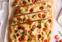 No-Knead Sourdough Caprese Focaccia Recipe for Crispy Crust