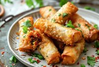 Crispy Vegetable Spring Rolls with Sweet Chili Dipping Sauce
