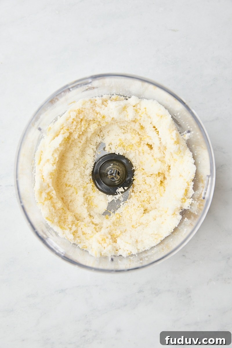 Lemon zest and granulated sugar pulsed together in food processor