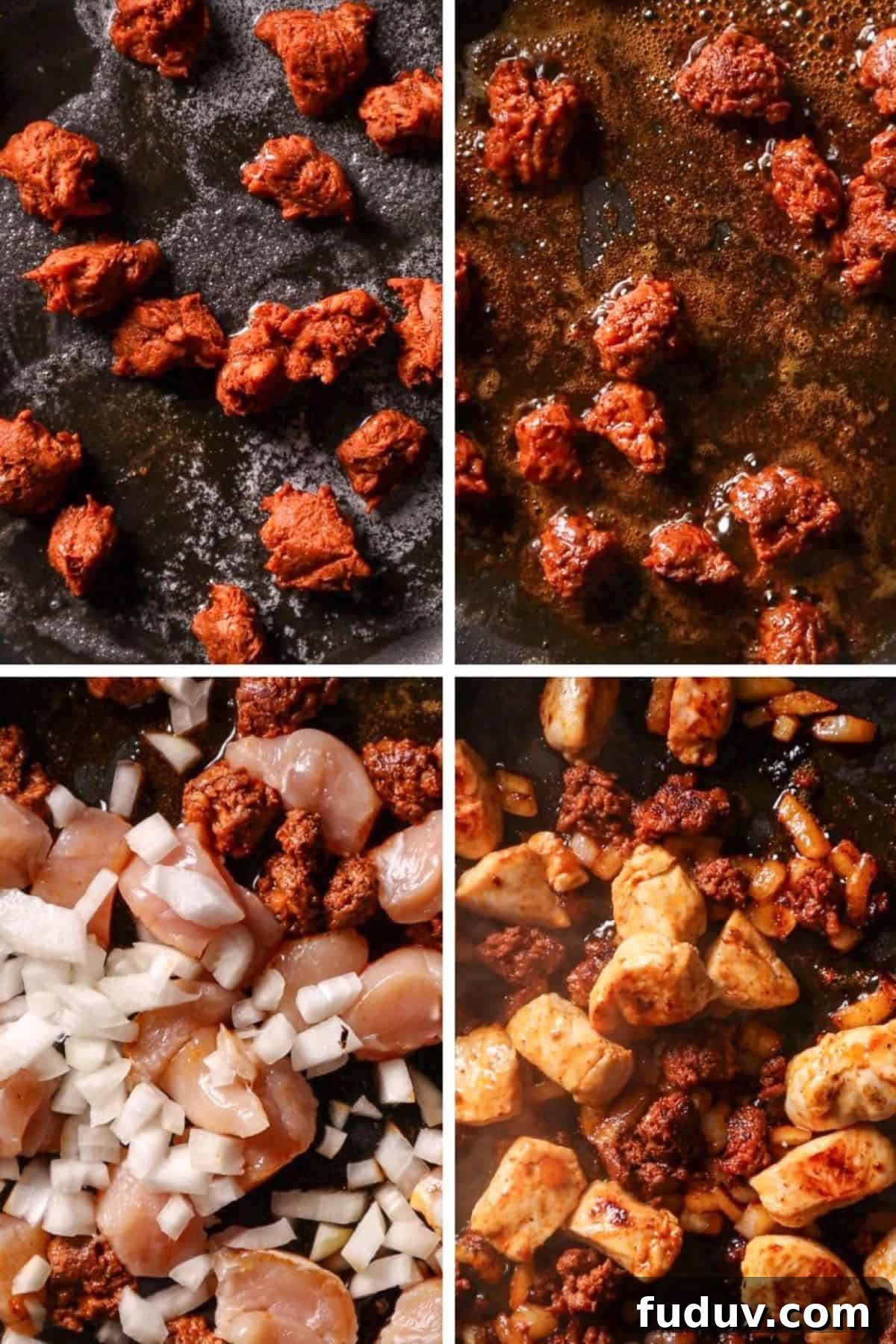 step by step collage how to cook chicken and chorizo