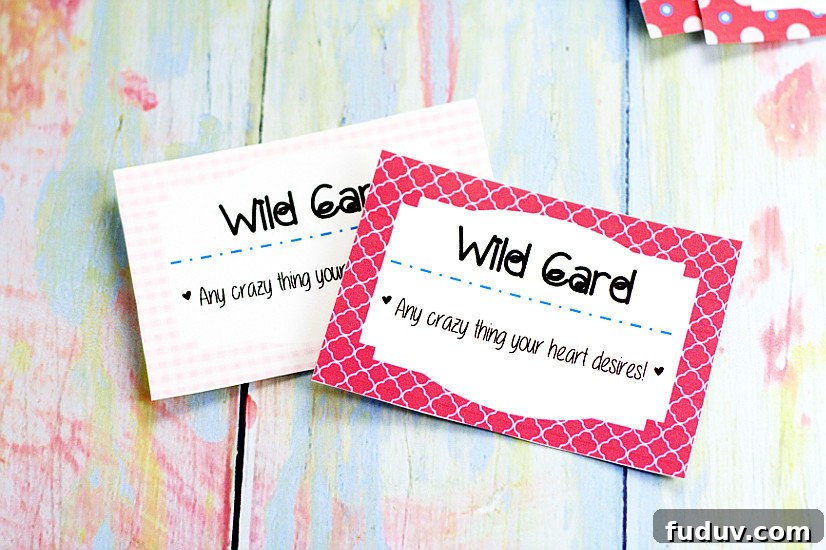 Wild card from love coupon set on pastel rainbow wood background