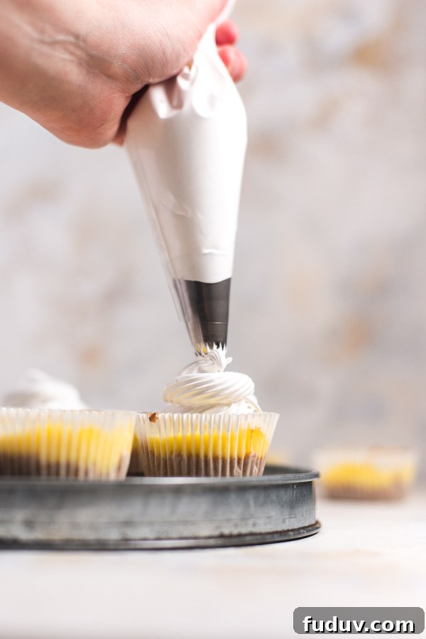 Mini Lemon Cheesecakes Recipe: Zesty Bite-Sized Desserts 10 Piped meringue
