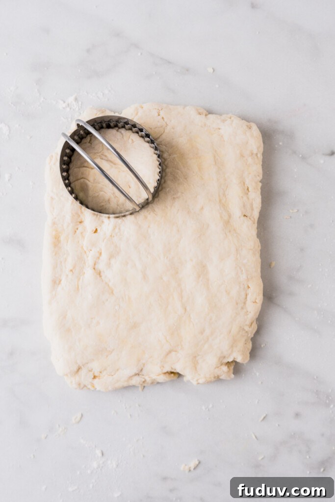 Crispy Air Fryer Biscuits: Quick Flaky Homemade Recipe 9 cutting the biscuits with a biscuit cutter.