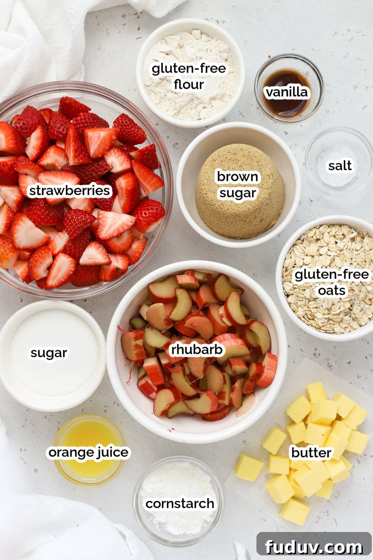 ingredients for gluten-free strawberry rhubarb crisp