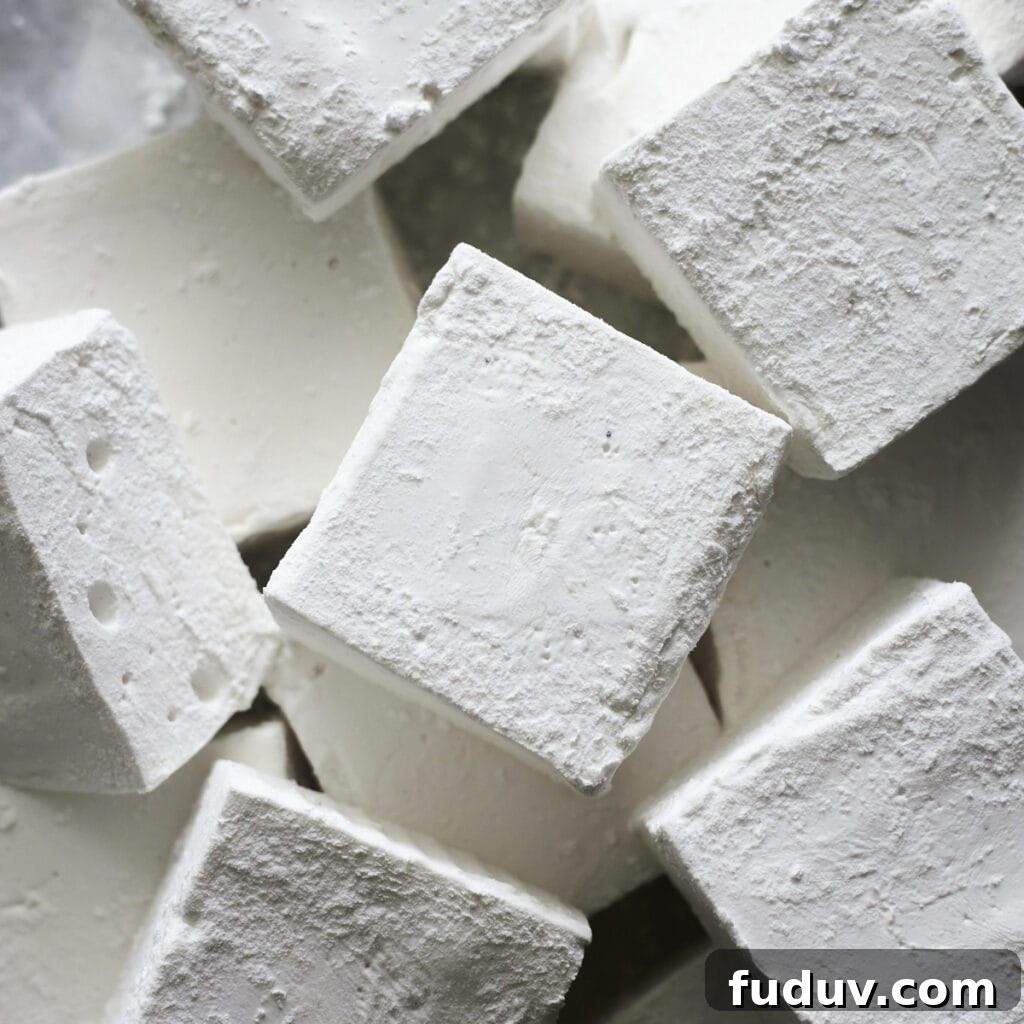 Closeup of Classic Vanilla Marshmallows in a pile.