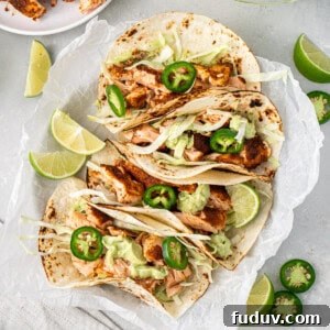 Grilled Salmon Tacos with Creamy Avocado Lime Crema 10 Grilled salmon tacos