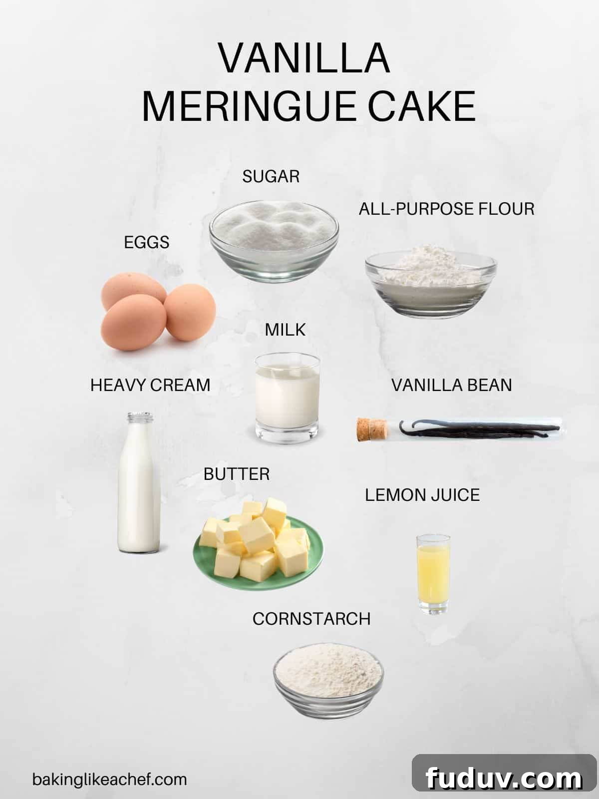 Ingredients for vanilla meringue cake