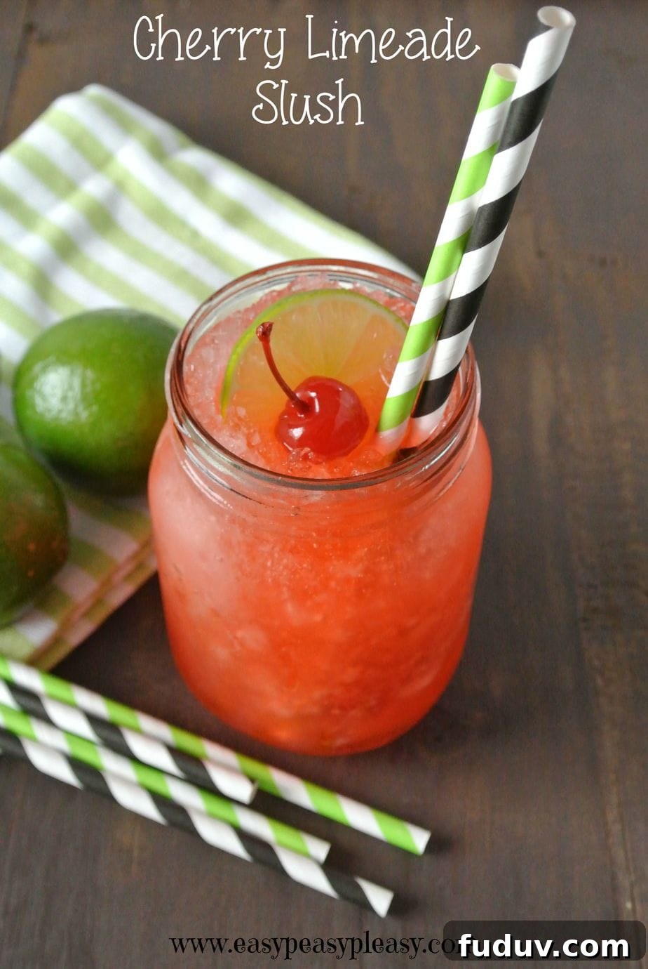 The Easiest Low Calorie Homemade Cherry Limeade Slush!