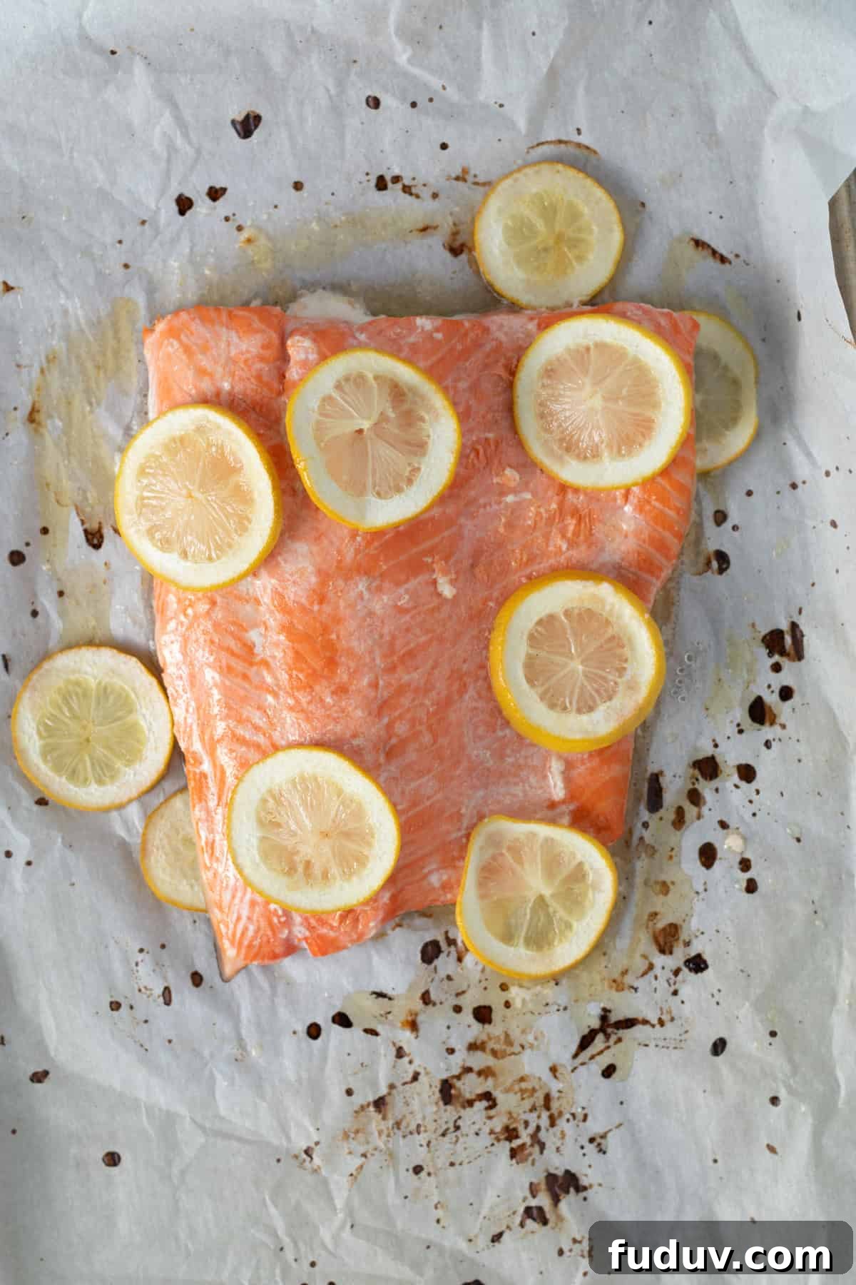 lemon butter salmon right out of the oven.