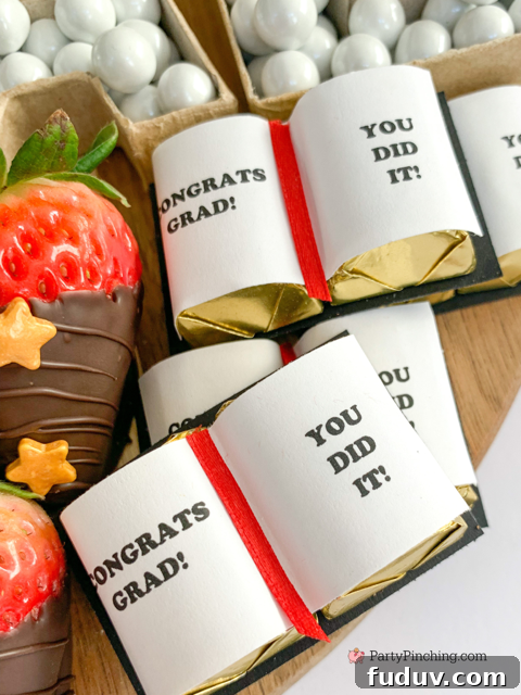 Graduation Dessert Board Ideas for Party-Worthy Celebration Treats 19 graduation dessert board, graduation charcuterie board, best graduation snack board ideas, best grad party ideas, best graduation open house party ideas, easy graduation food dessert snack appetizer recipes, best graduation decor ideas, graduation cap ferrero rocher, grad paper mache cardboard letter number candy dish, graduation cap oreos, graduation book yearbook hersheys nugget candy, graduation diploma cookies, graduation diploma brownies cupcakes, graduation dipped strawberries, fondant graduation decorations