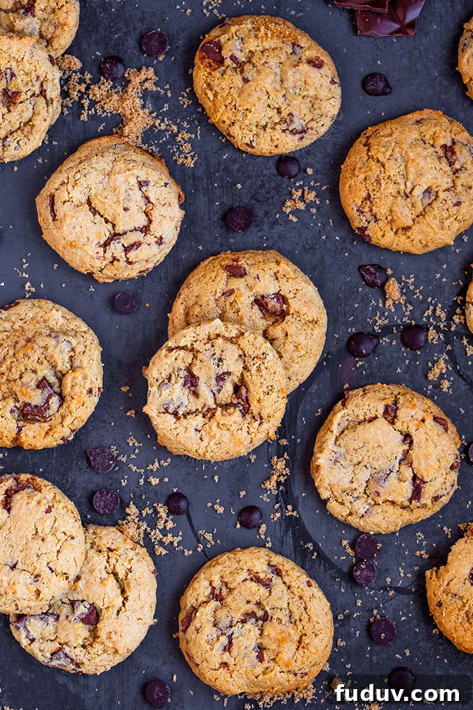 These soft and chewy Vegan Chocolate Chip Cookies are ready in under 30 mins and peppered with oozing vegan chocolate chips. Easy to make and utterly divine, these are bound to become family favourites!