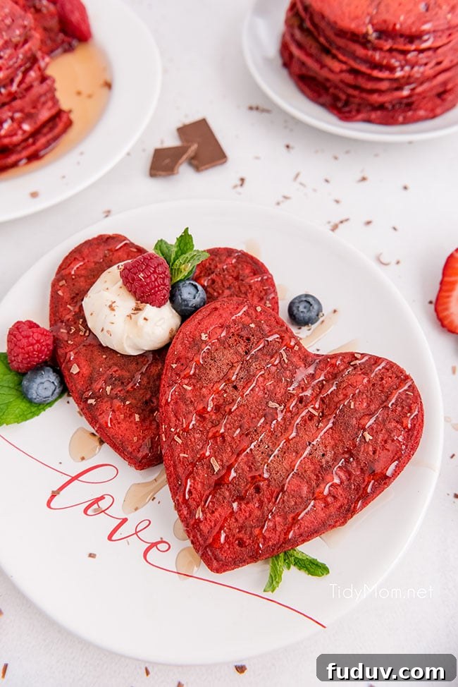 Red Velvet Pancakes Recipe with Video Tutorial 8 heart shaped red velvet cupcakes