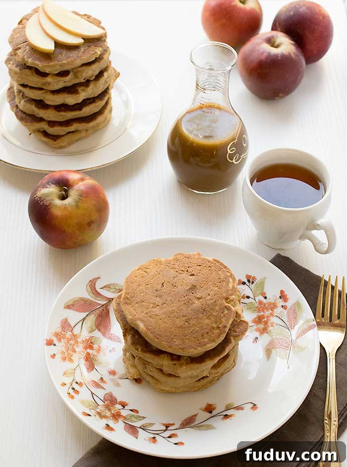 Gluten-free Apple Teff Pancakes with Homemade Date Caramel Syrup