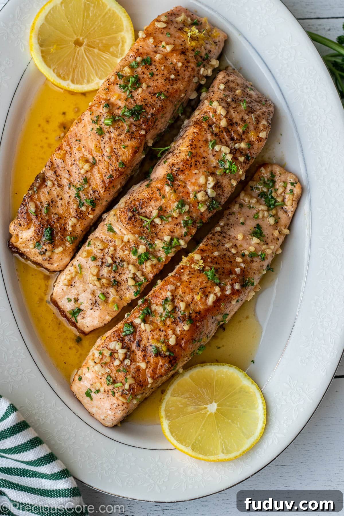 Lemon Butter Salmon served on a platter