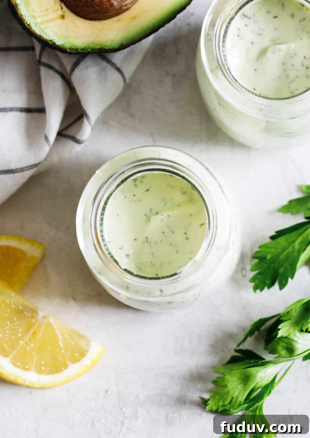 Creamy Avocado Ranch Dressing made healthier with Greek yogurt easily made in just 5 minutes with so much delicious flavor! Perfect for salads and dips for veggies!