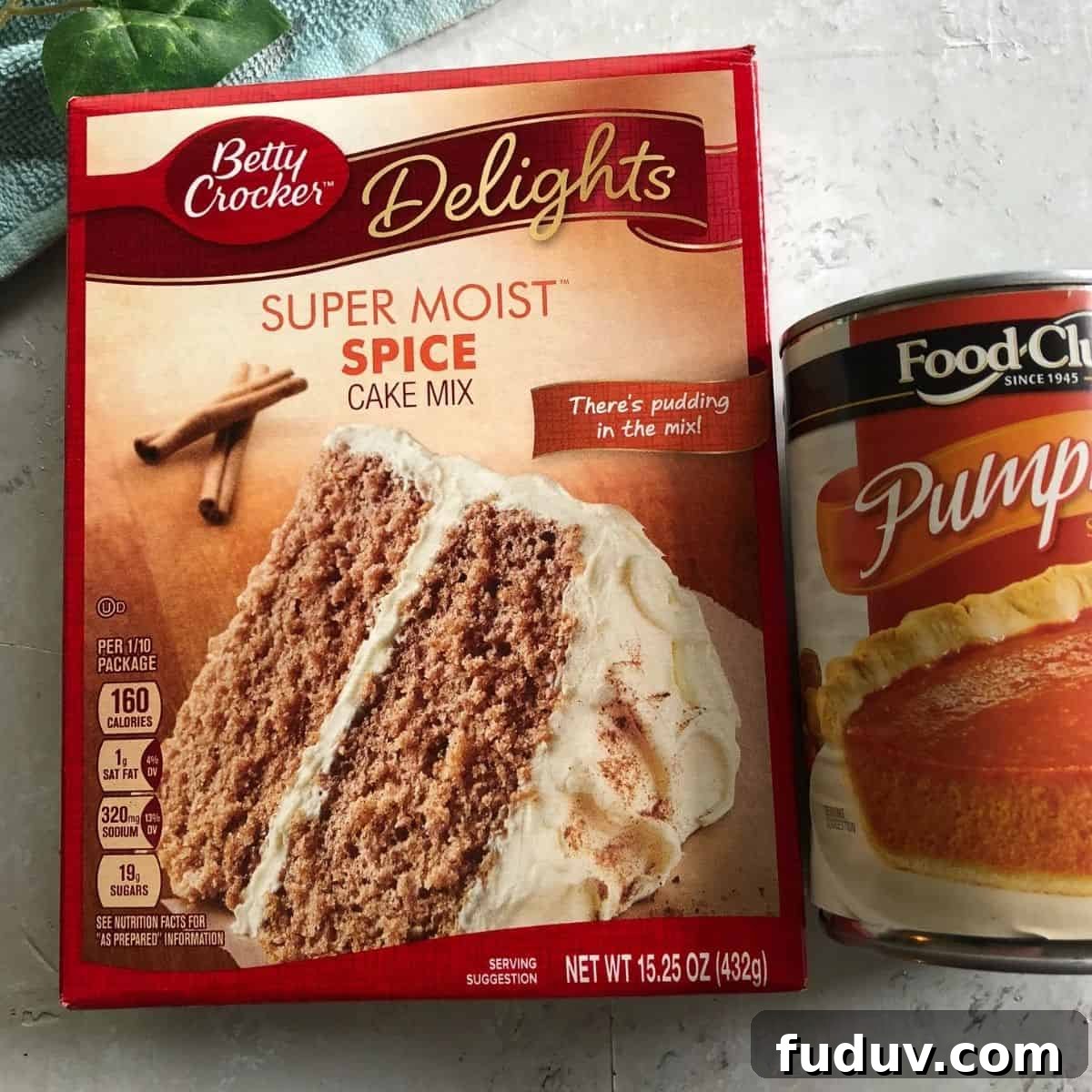Cake Mix and Canned Pumpkin. 