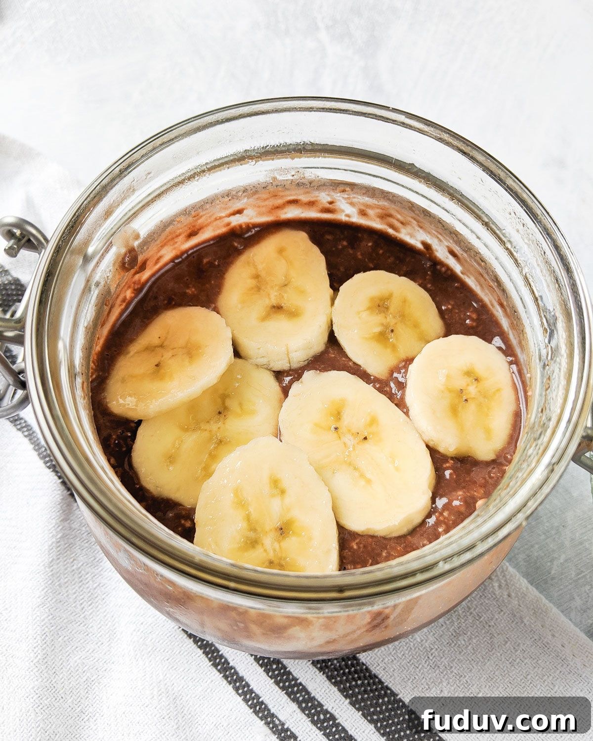 Chocolate Protein Overnight Oats with Banana