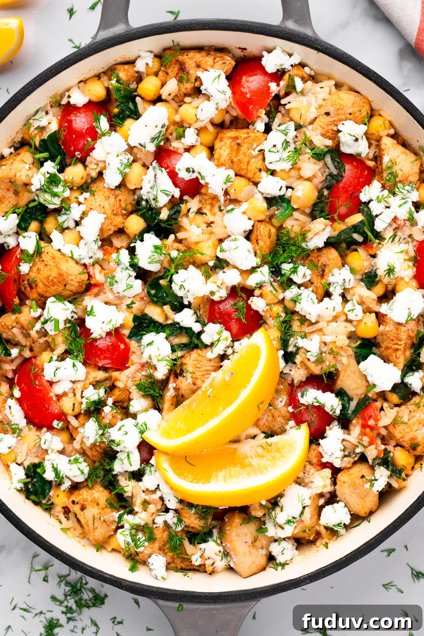 Greek Chicken with Lemon Rice and Tomatoes