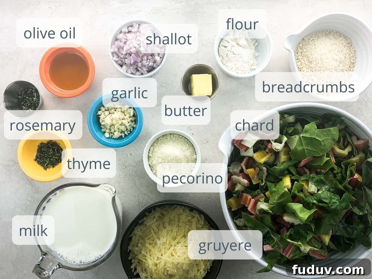 Swiss Chard Gratin Recipe from The Herbfarm Restaurant 3 ingredients in bowls