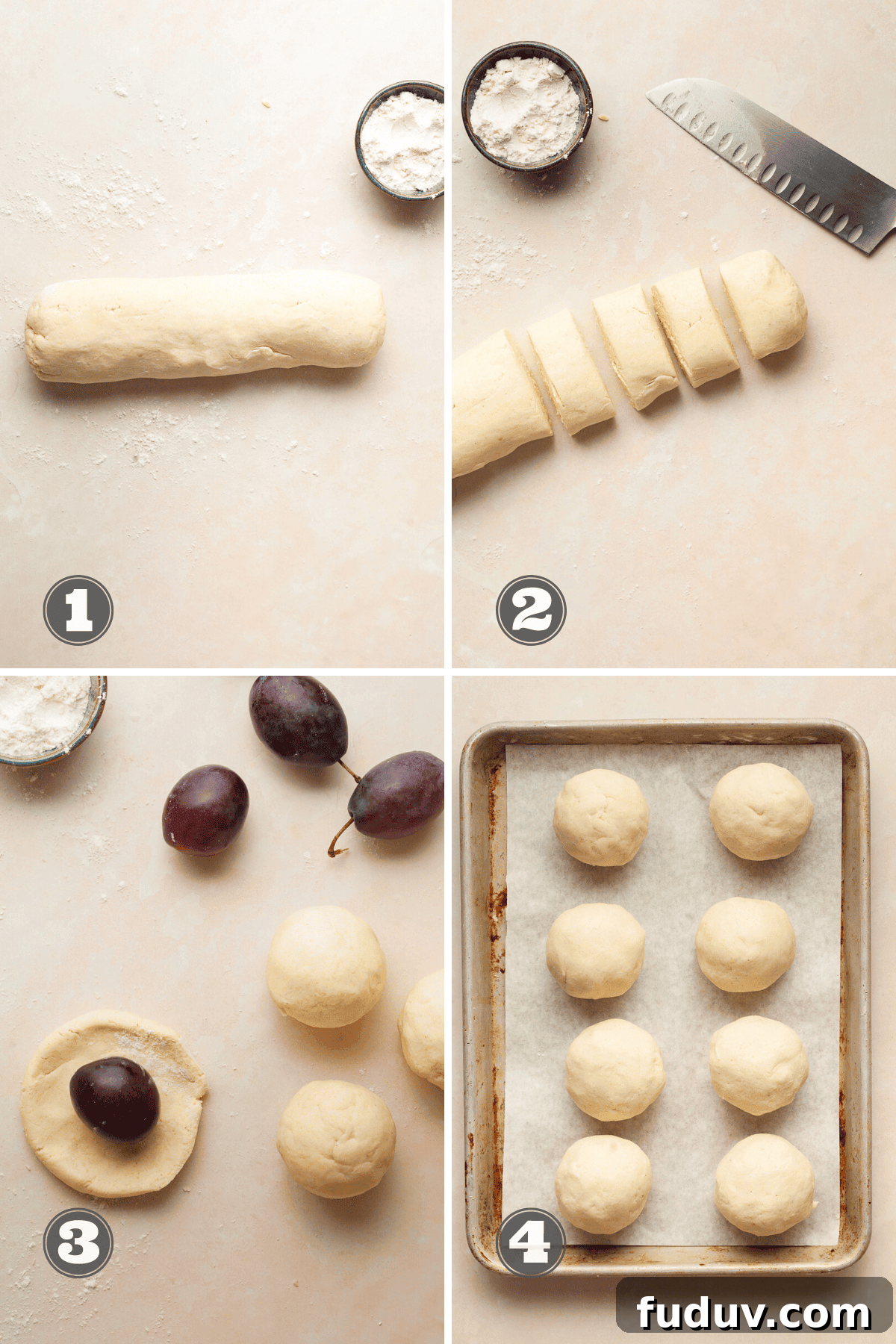 photos showing step by step instructions how to shape pplum dumplings