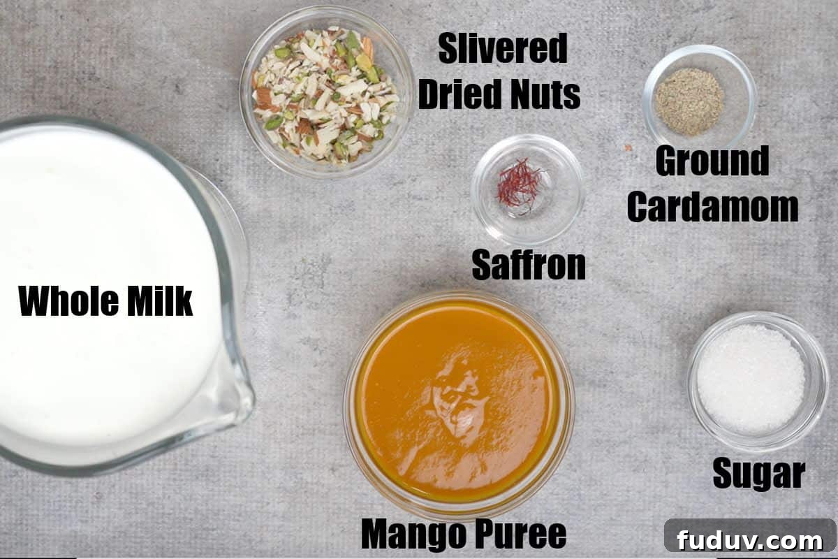 Creamy Mango Basundi Recipe: Authentic Indian Dessert Guide 3 Mango basundi ingredients.