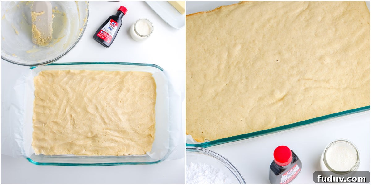 The cookie bars before and after baking.