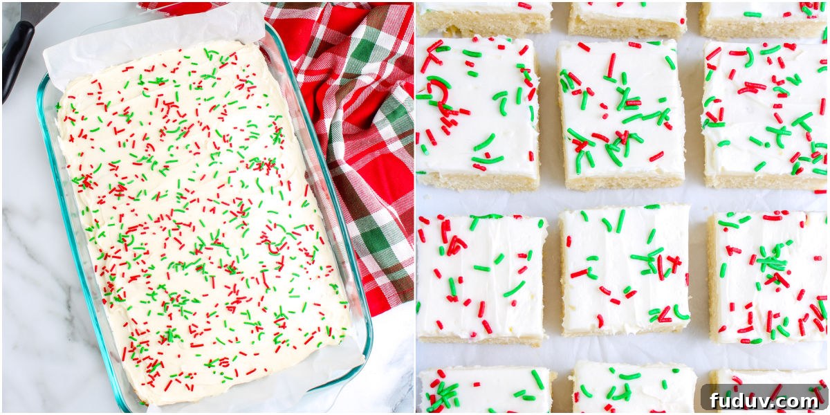 The sugar cookie bars frosted and cut into bars.
