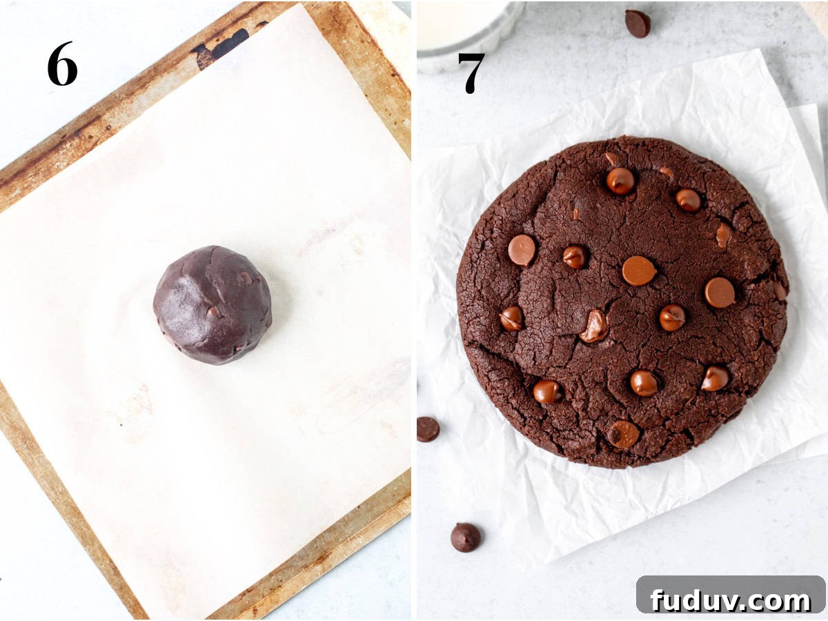 Piece of giant double chocolate cookie