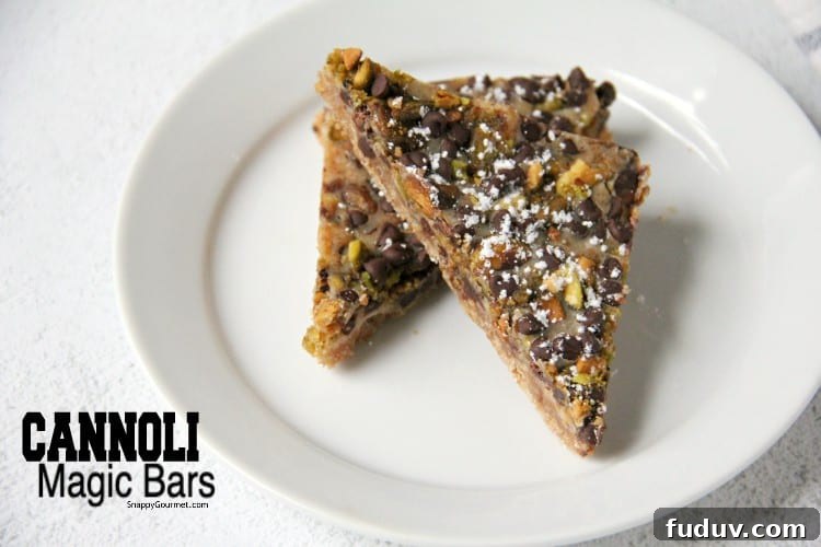 Cannoli Magic Bars recipe - a delicious Christmas cookie bar with Italian flavors cookies on plate
