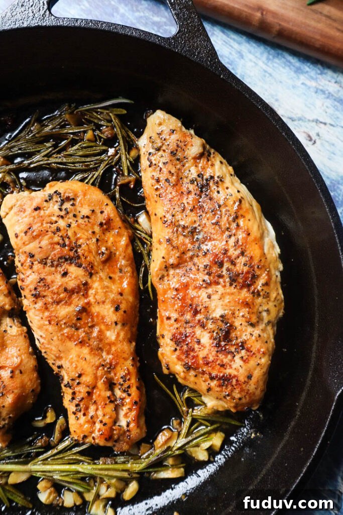 Chicken breast in cast iron with lemon and herbs