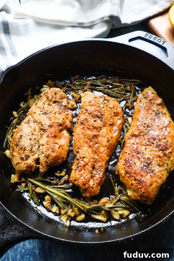 Cooking chicken in cast iron with lemon and rosemary