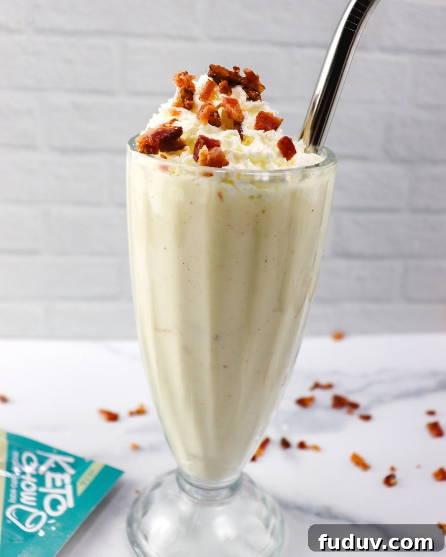 25 High-Protein, Low-Carb Breakfast Recipes to Start Your Day 10 A keto peanut butter bacon shake (copycat sonic recipe) served in a tall shake glass, topped with a generous dollop of whipped cream and sprinkled with crispy bacon bits.