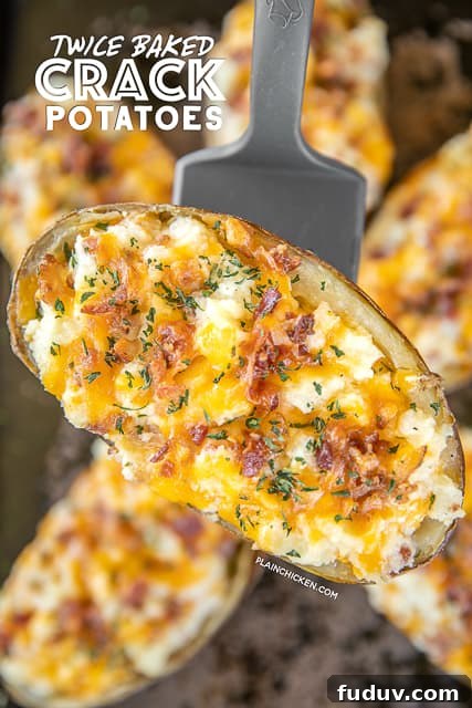 twice baked potato on a spatula
