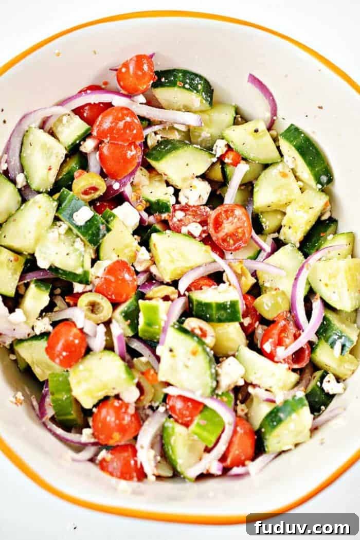 overhead view of keto greek salad in a large bowl