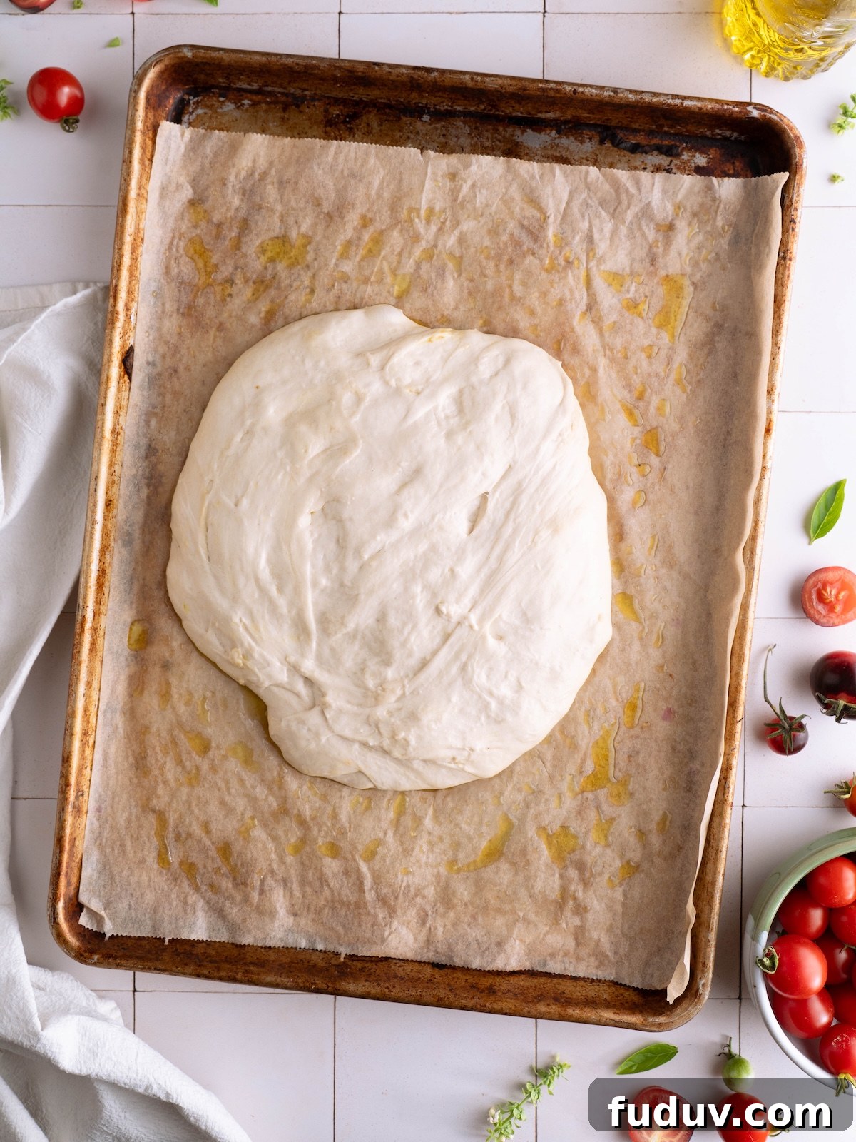 Sourdough focaccia before the dough is proofed