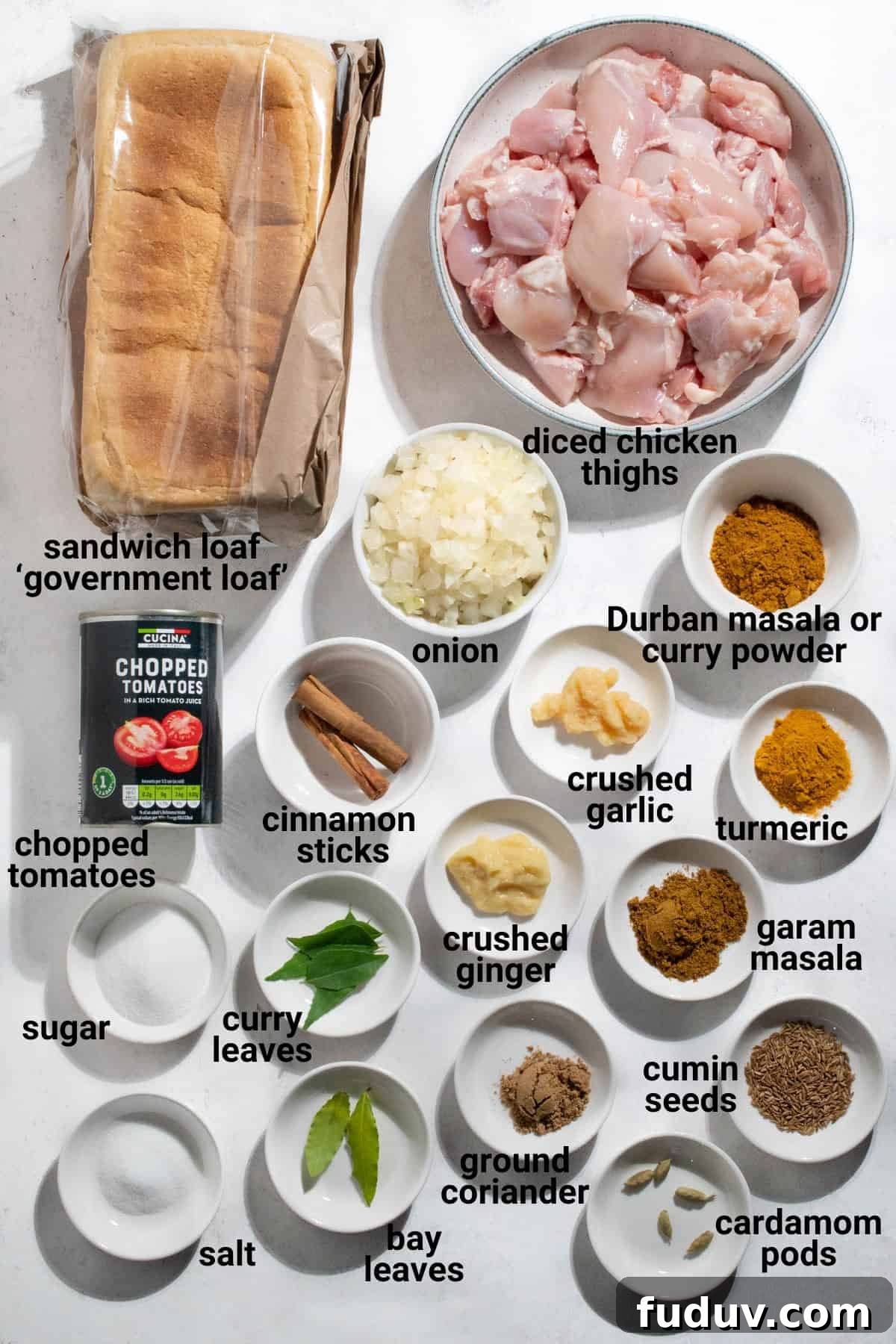 Ingredients for bunny chow.