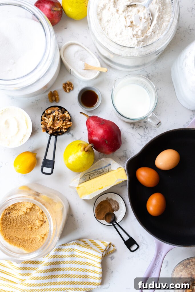 ingredients for Spiced Pear & Walnut Dutch Baby