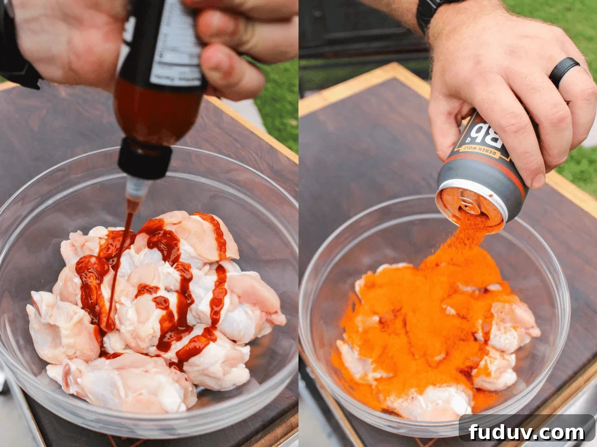 Seasoning the chicken wings.