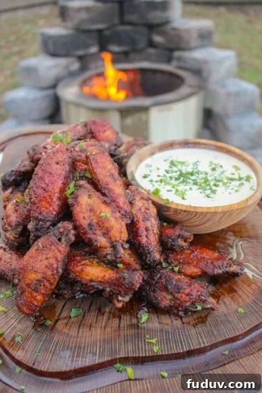 Nashville Hot Chicken Wings on a cutting board with Alabama White Sauce.