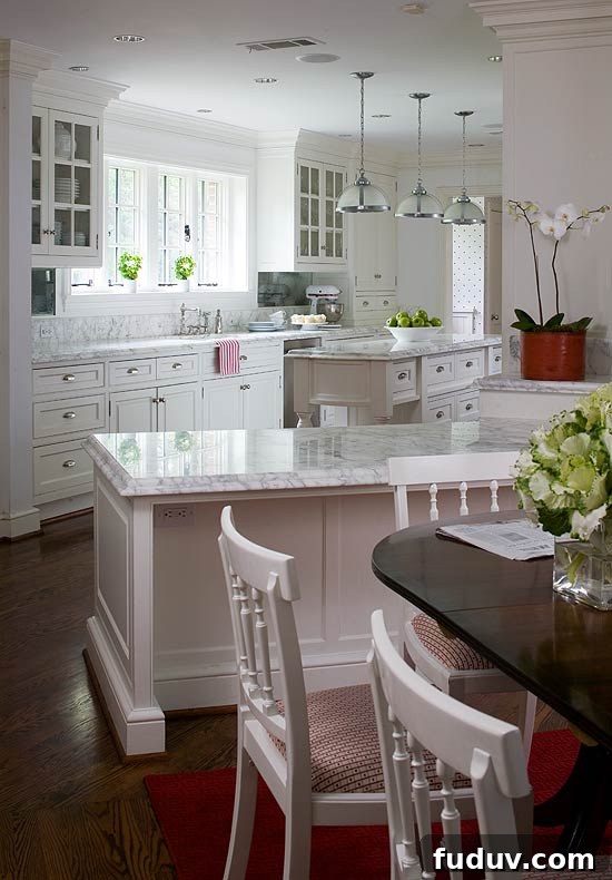 25+ Stunning All-White Kitchen Designs for Timeless Style 7 Angled islands | 25+ Dreamy White Kitchens