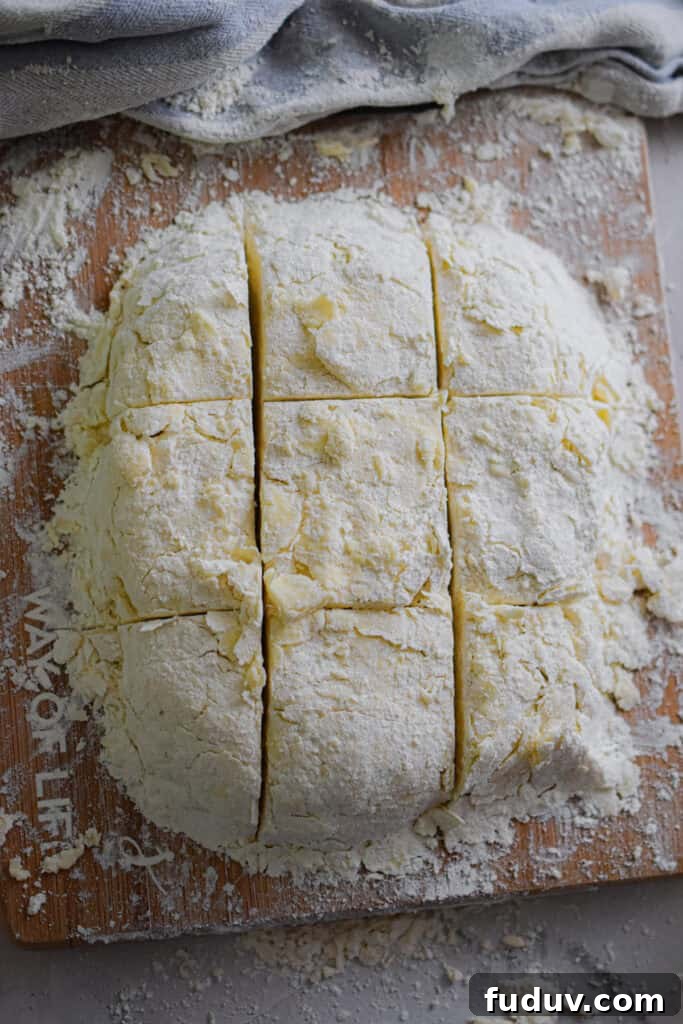 The dough is cut into nine pieces.