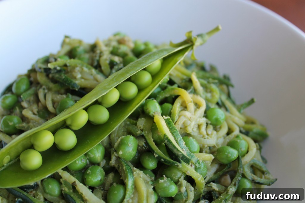 zoodles with peas and pesto
