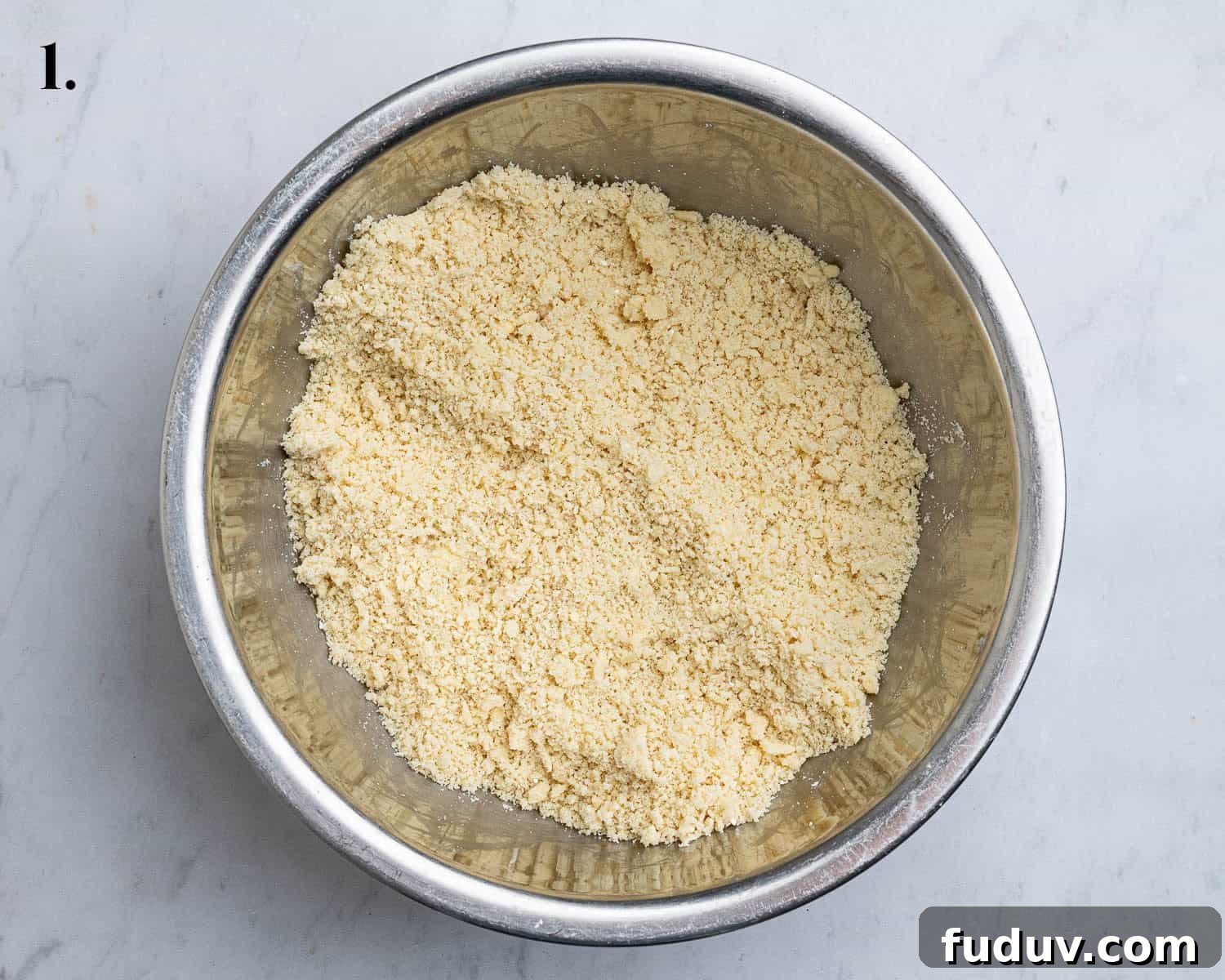 Step 1, the butter rubbed into the flour to make the pastry.