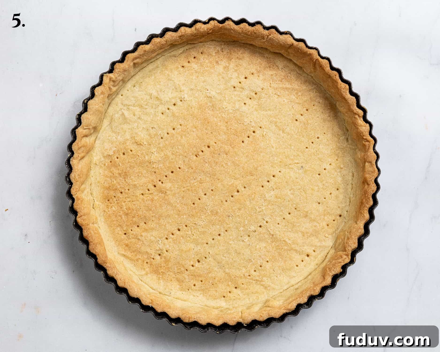 Step 5, the blind baked pastry case.