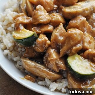 Panda Express Mushroom Chicken copycat recipe over rice