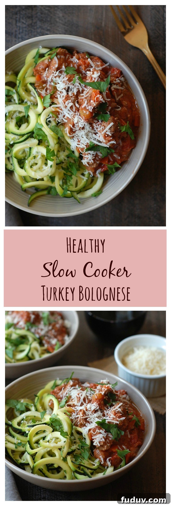 Traditional Italian bolognese is simplified in the slow cooker and lightened up with ground turkey. It's less than 350 calories a serving!