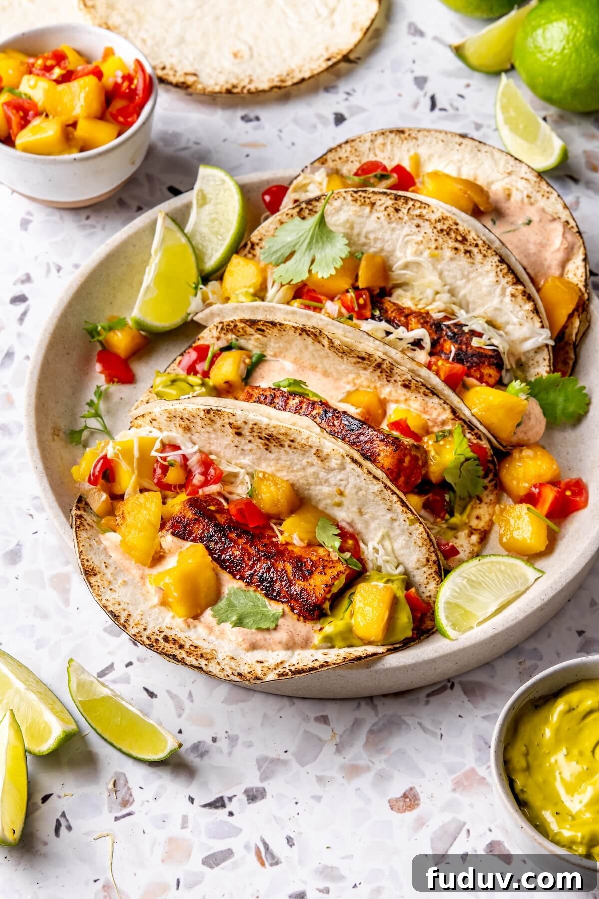 Blackened Fish Tacos with Fresh Mango Salsa 6 Blackened Fish Tacos with Mango Salsa - Olivia Adriance