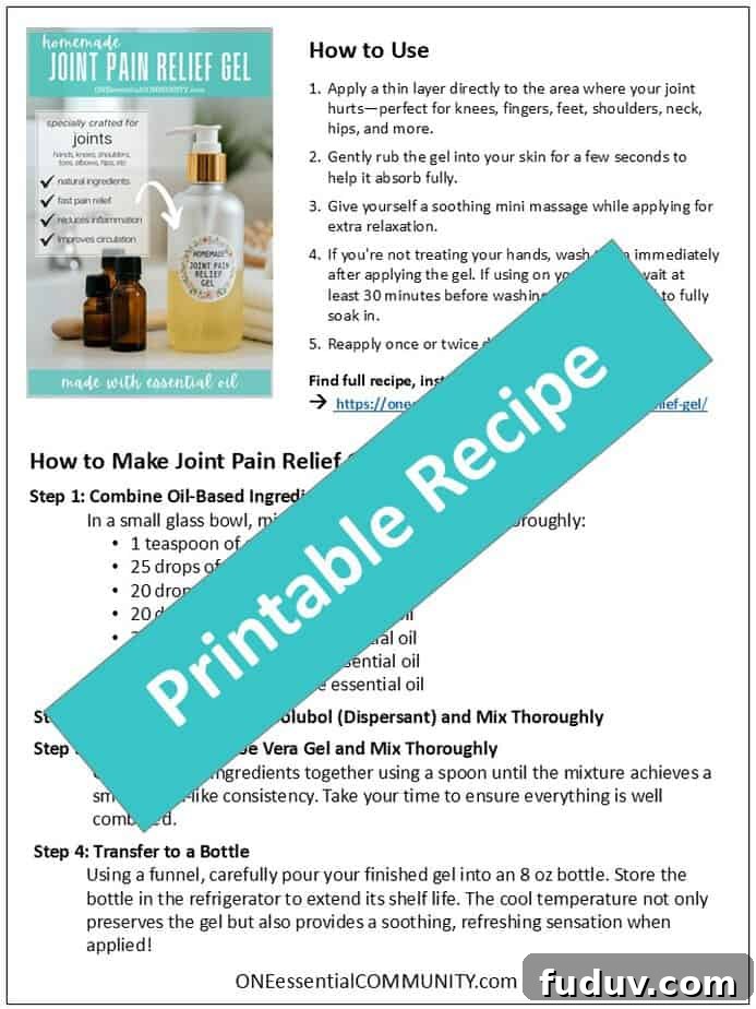 DIY Pain-Relief Gel for Soothing Aching Joints 4 homemade joint pain relief gel recipe printable