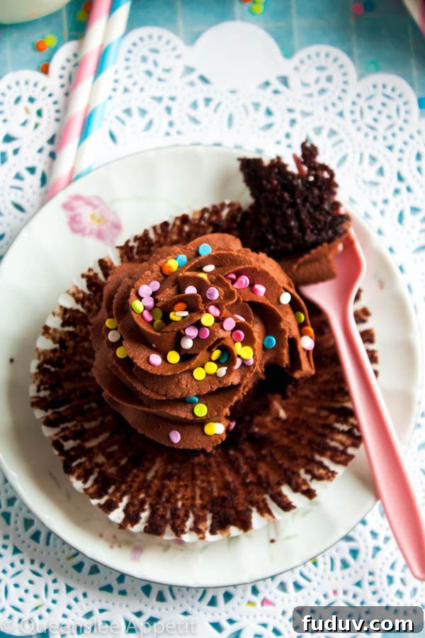 Stack of vegan chocolate cupcakes