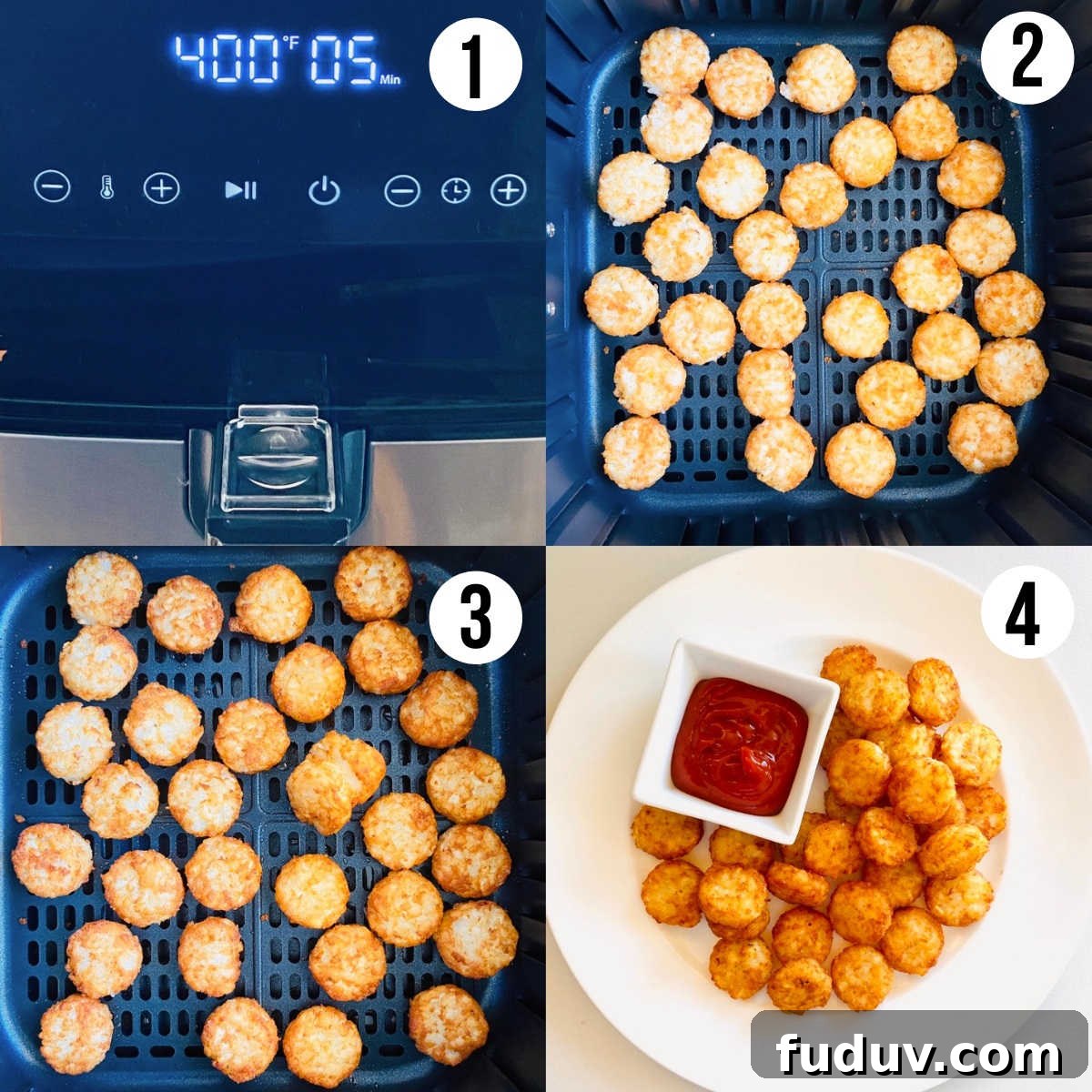 tater tots in the air fryer process shots 1 through 4